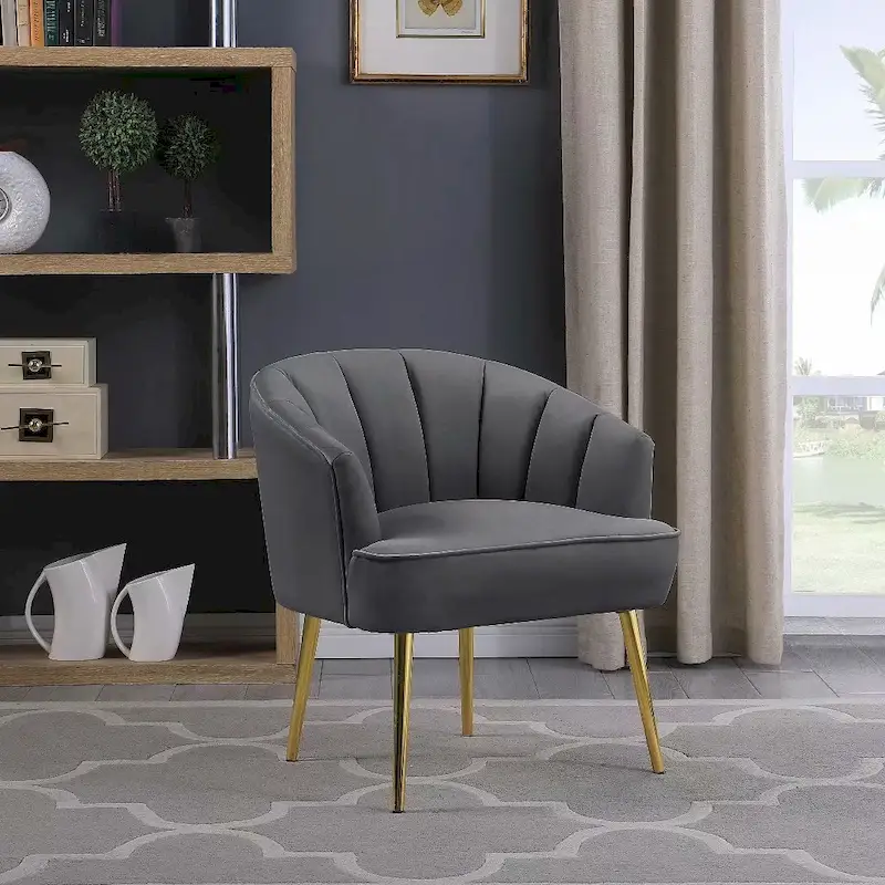 Velvet Barrel Accent Chair with Tufted Backrest