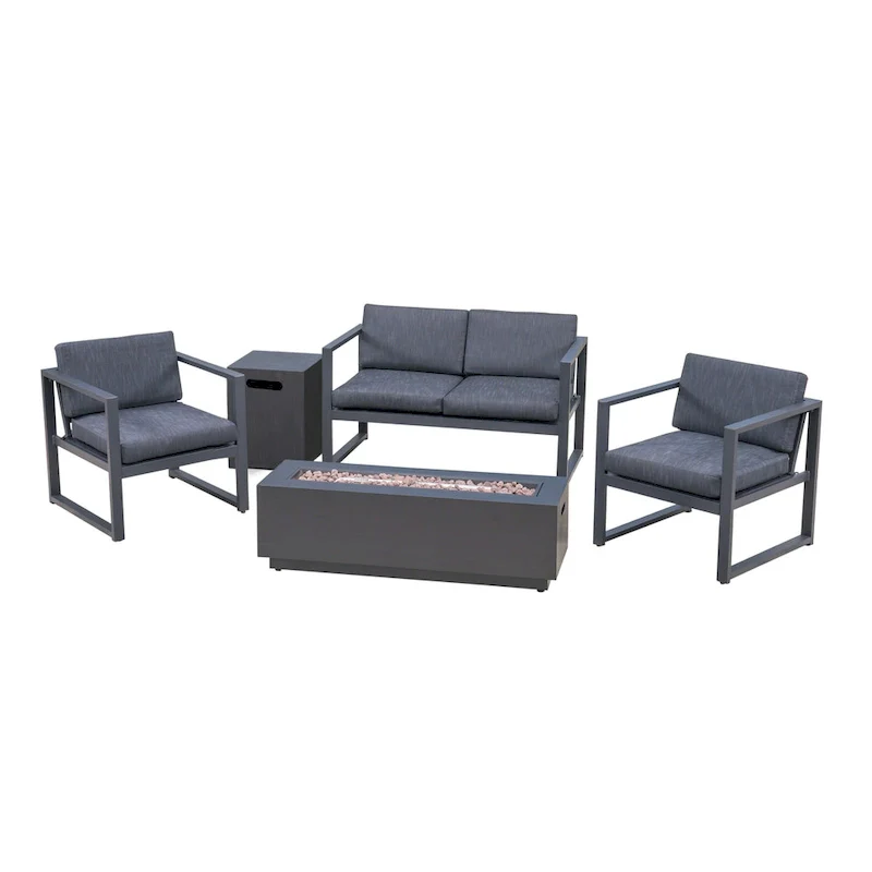 Carver Outdoor 4-Seater Aluminum Chat Set with Fire Pit and Tank Holder by Christopher Knight Home