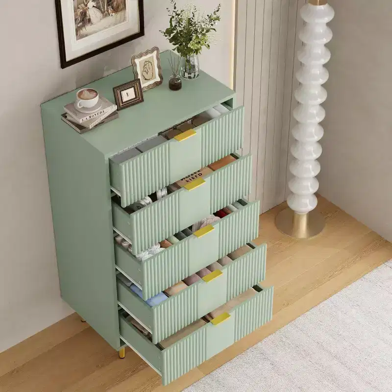 Fluted Dresser for Bedroom with 5 Drawers, 44.3 Tall Modern Chest of Drawers with Metal Handle, Wooden Closet Clothes Storage Organizer