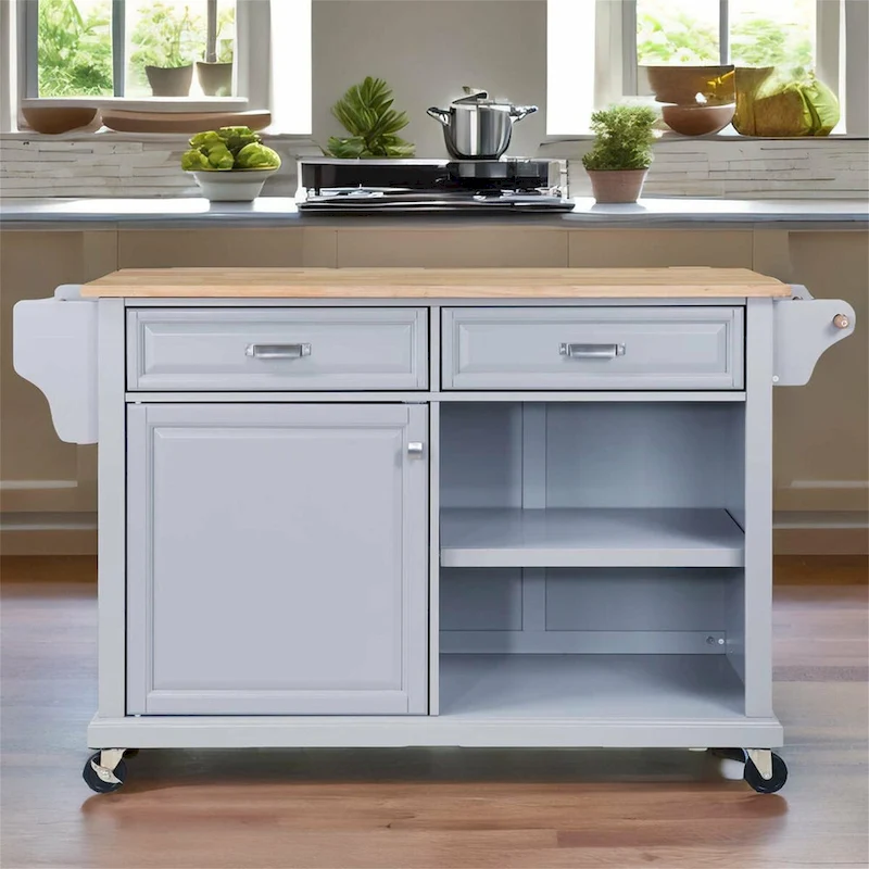 Natural Wood Top Kitchen Island with Storage