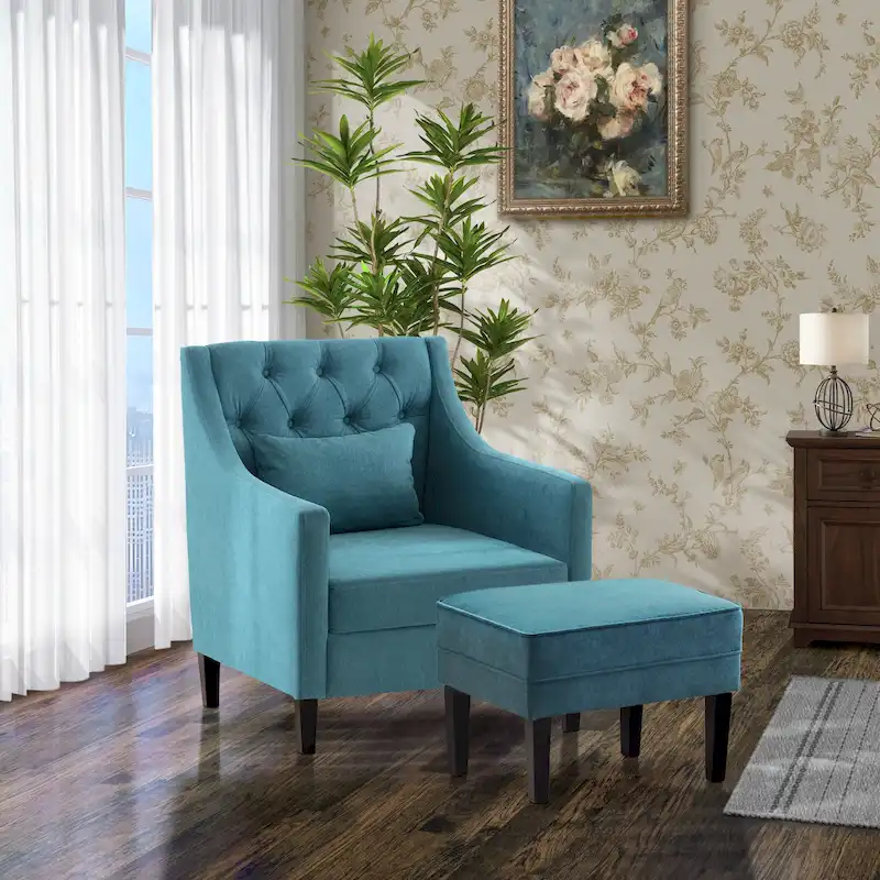 Arm Chair Comfy Club Chair with Ottoman and Pillow
