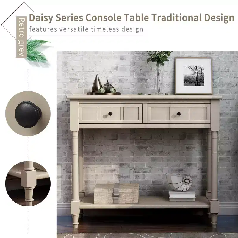 Console Table with Two Drawers and Bottom Shelf