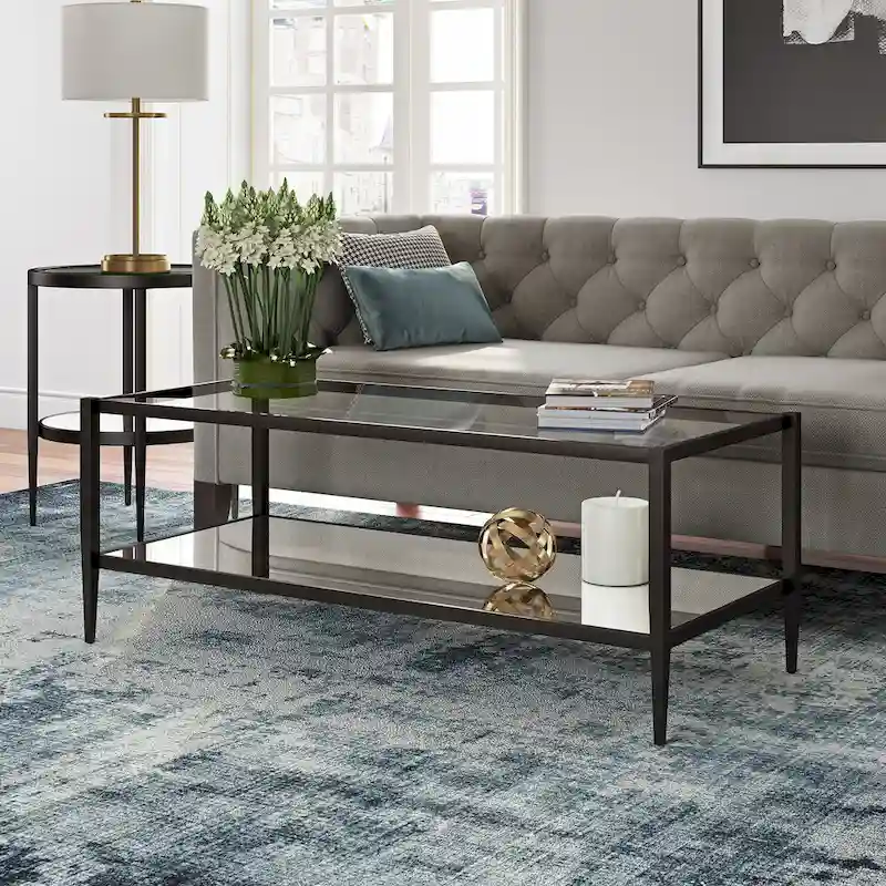 45 Wide Rectangular Coffee Table with Mirror Shelf