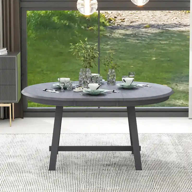 Round Extendable Wood Dining Table – Farmhouse Style, 2 Colors