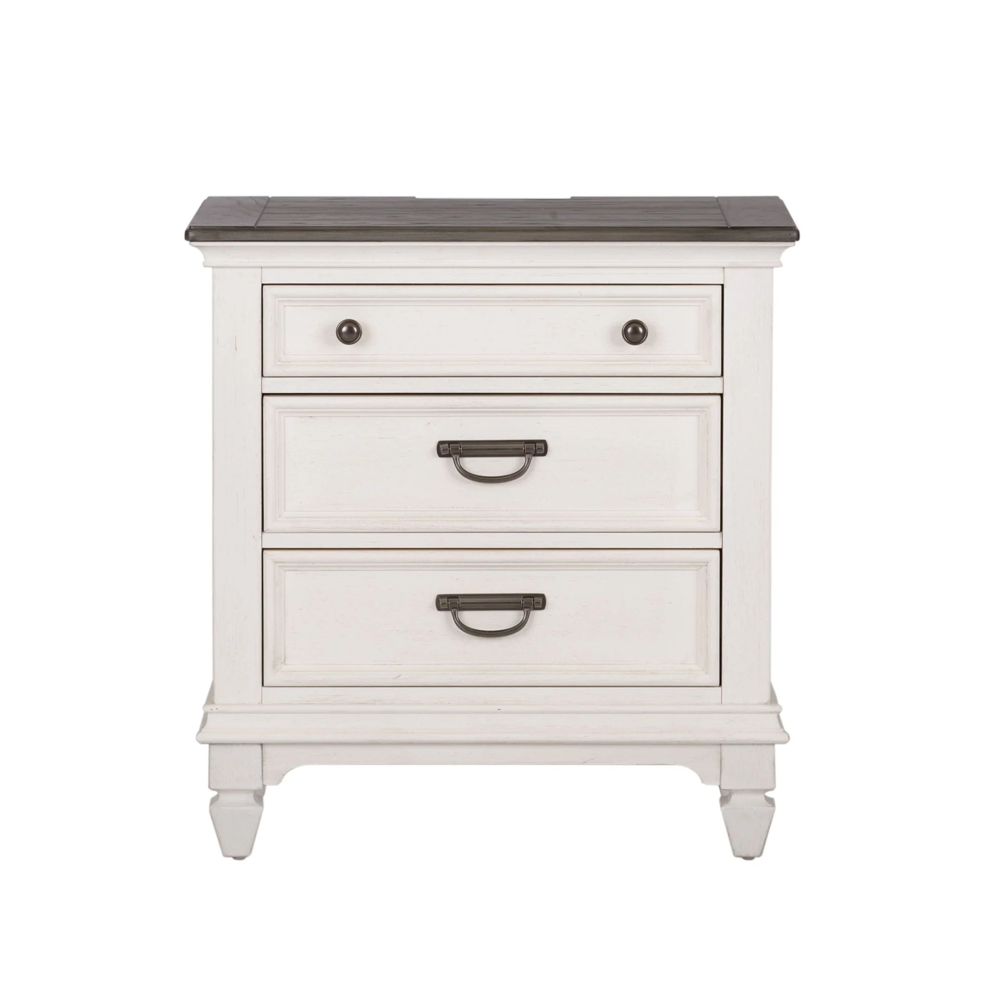 Nightstand w/ Charging Station — Planked tops add a vintage vibe while the stylish tapered feet tie in to the cottage design