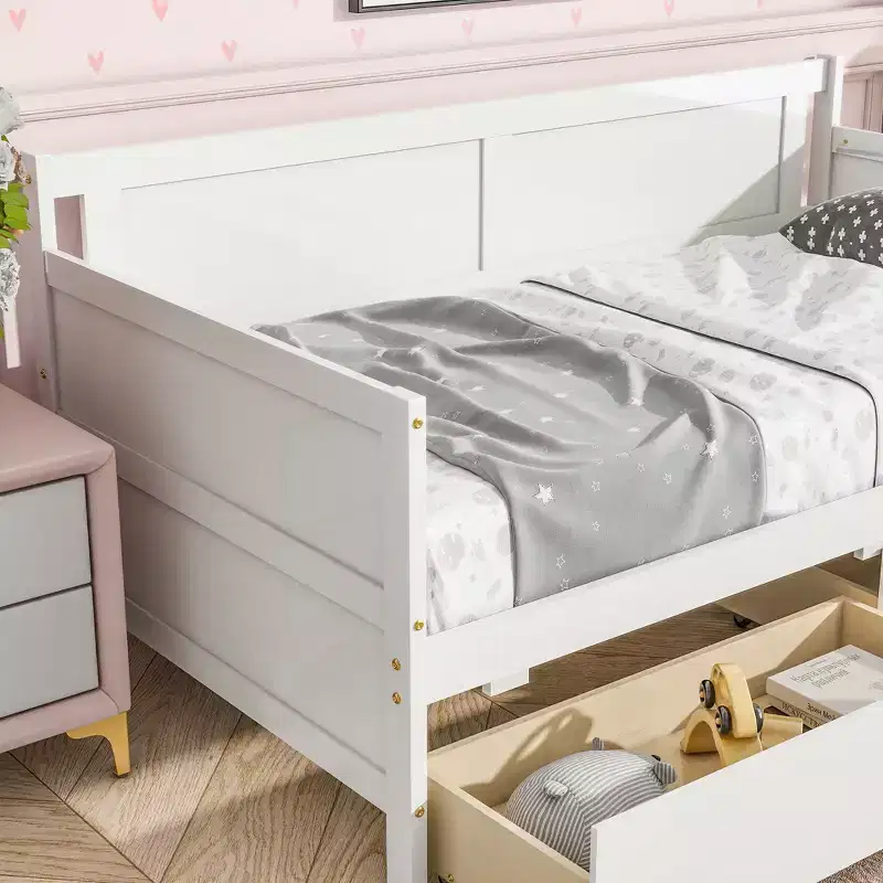MATEERTY Twin Size Pine Wood with Storage Drawers White