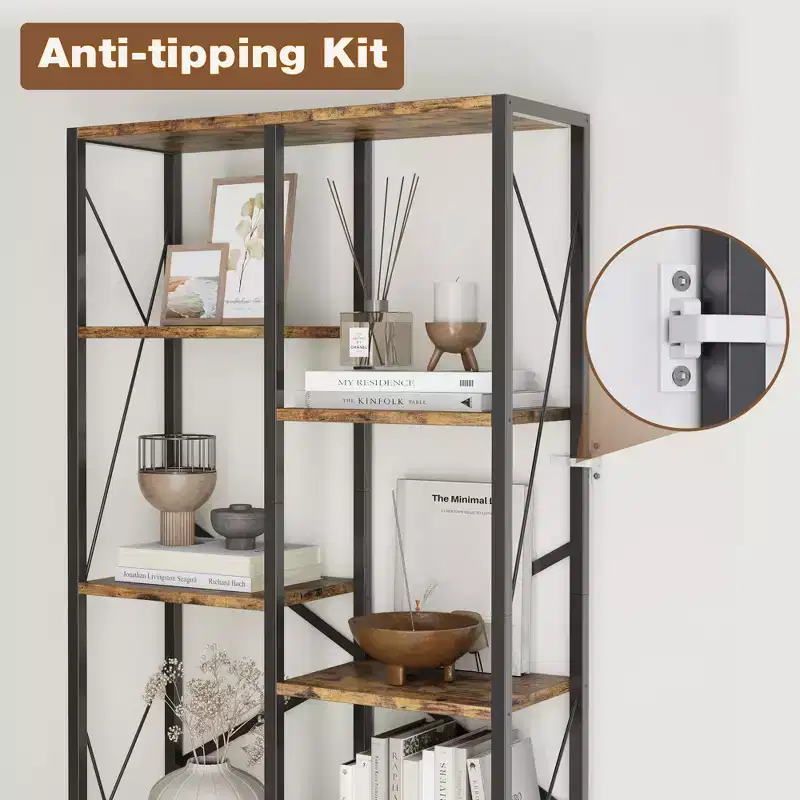 Rustic Farmhouse Book Shelves,Adjustable Open Bookcase, Industrial Wood and Black Metal Bookshelves, Bookcase for Home Office Living Room Bedroom