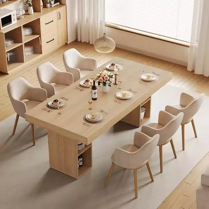 Large 63-Inch Dining Table for 4-6 with Double Side Storage, Wooden Kitchen Table with Large Table and Sturdy Frame, Rectangular Dining Table