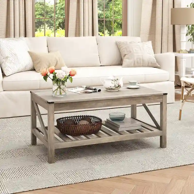 Living Room Coffee Table with Storage Shelf, Sofa Center Table - 40.16 W x 22.05 D x 18.11 H