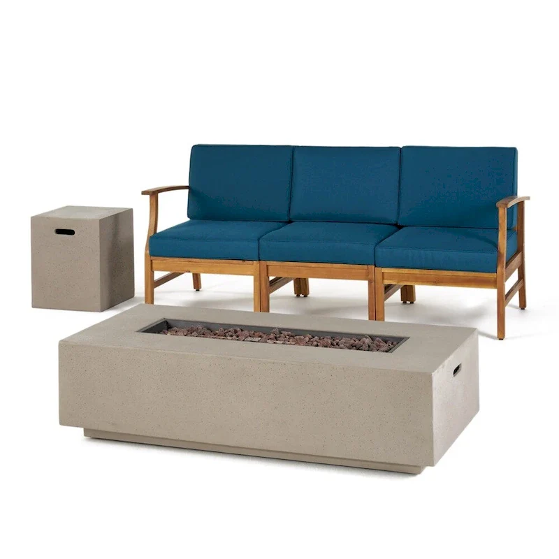 Perla Outdoor 5-piece Acacia Wood Sofa Fire Pit Set by Christopher Knight Home
