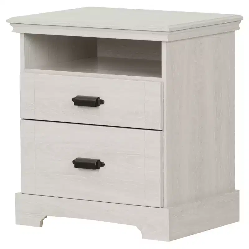 Off-White & Matte Black Nightstand with Drawer and Shelves