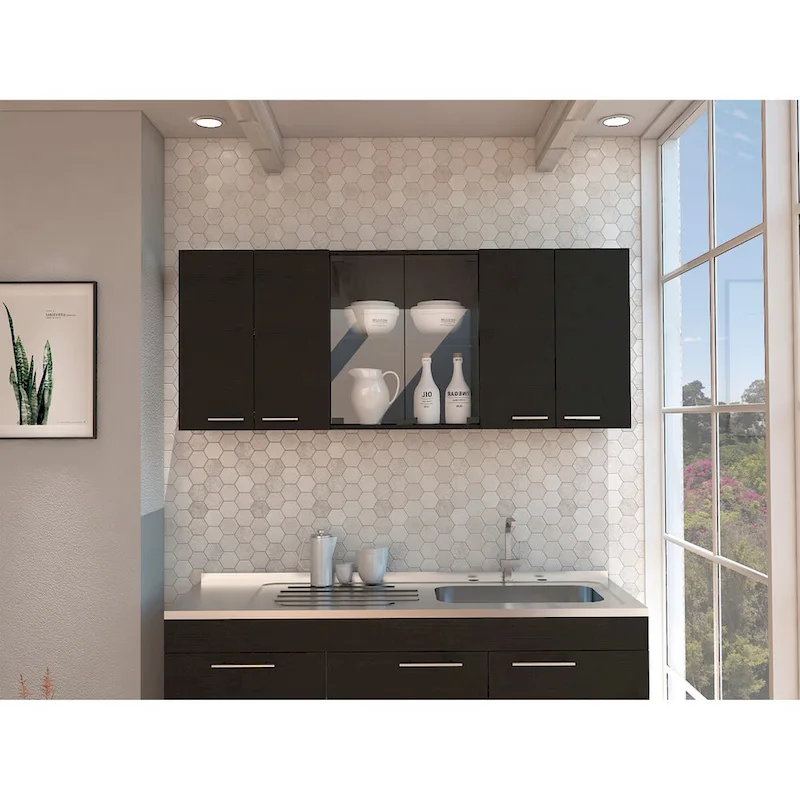 Wall Cabinet with Glass Doors, 4 Interior Shelves, Double Door