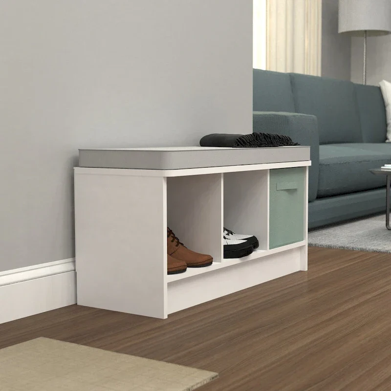 3-Cube Storage Bench with Grey Cushion