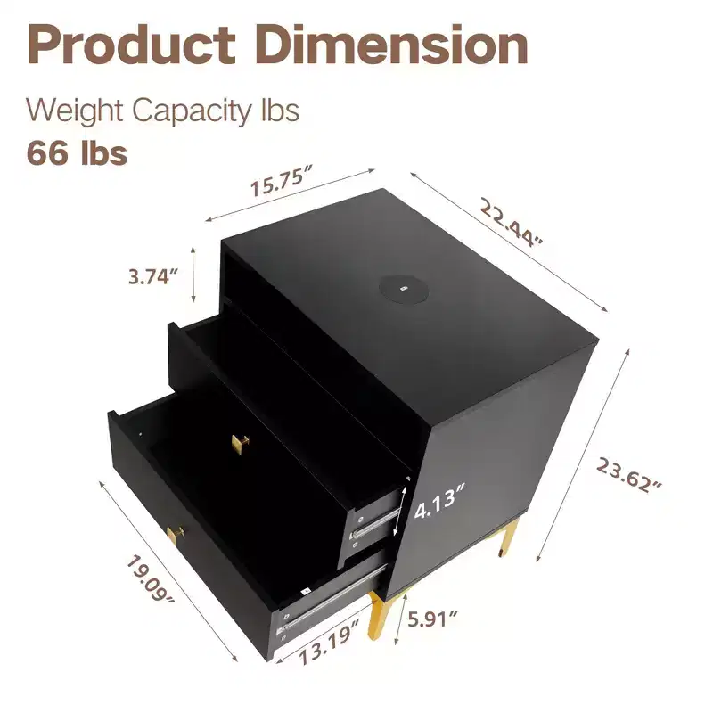 TYBOATLE Rattan Nightstand with Wireless Charging Station, Mid-Century Modern End Table with 2 Boho Woven Drawers, Wood Bedside Table for Bedroom