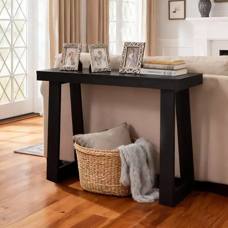 Console Table 36 Inch Modern Narrow Wooden Sofa Table with Dual-Tier Open Shelf Storage for Hallway Bedroom Entryway Black Finish