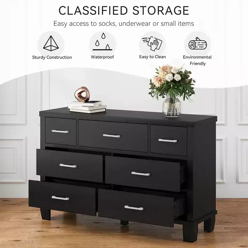 GustoWave Dresser with 7 Drawers, Chest of Drawers Closet with Metal Handle, Wooden Dresser Organizer for Bedroom, Living Room