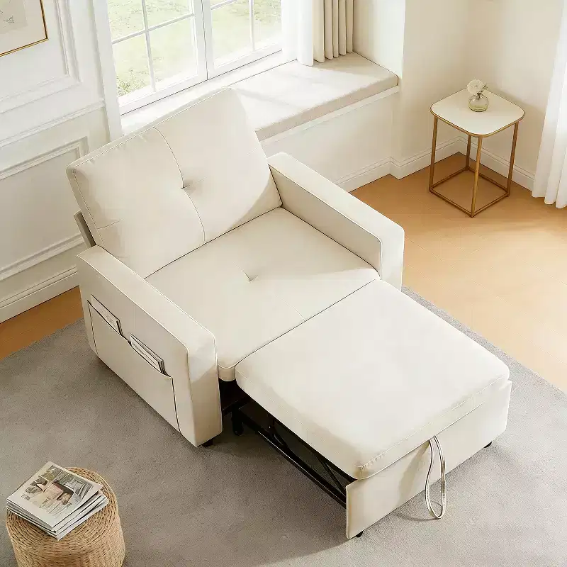 42.5 Inch 3-in-1 Sleeper Chair Bed, Convertible Sofa Chair with Pull Out Bed, Adjustable Backrest, Side Pockets