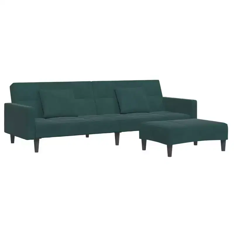vidaXL 2-Seater Sofa Bed with Footstool - Dark Green Velvet, Convertible, Ideal for Living Rooms, Home Theatres, Apartments