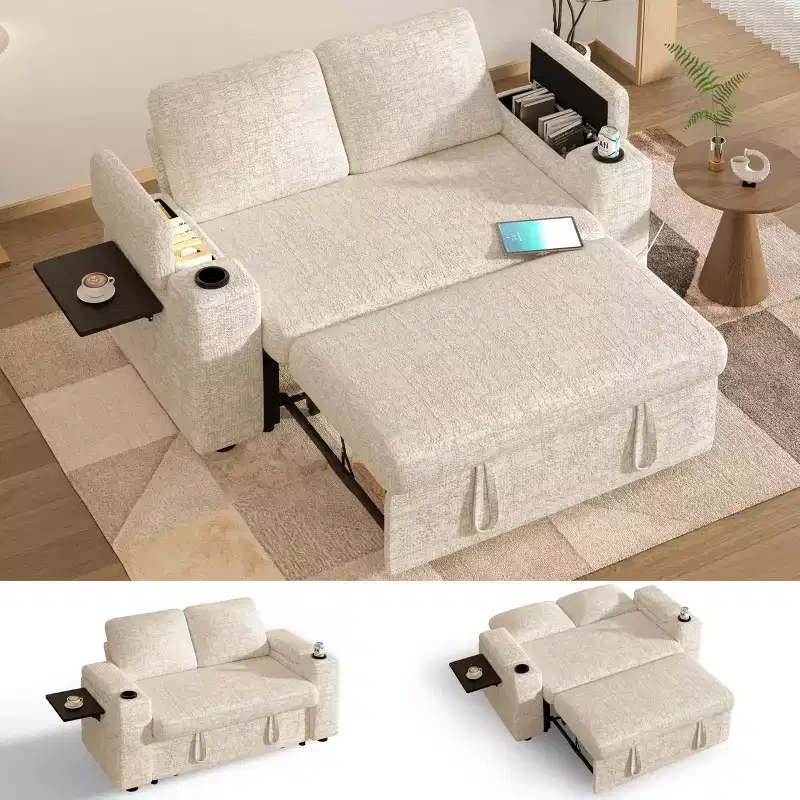 Dyonery Sale  3-Mode Sleeper Sofa with Storage & Charging Ports - Tool-Free Assembly, Adjustable Backrest for Small Spaces/Apartments/Dorms