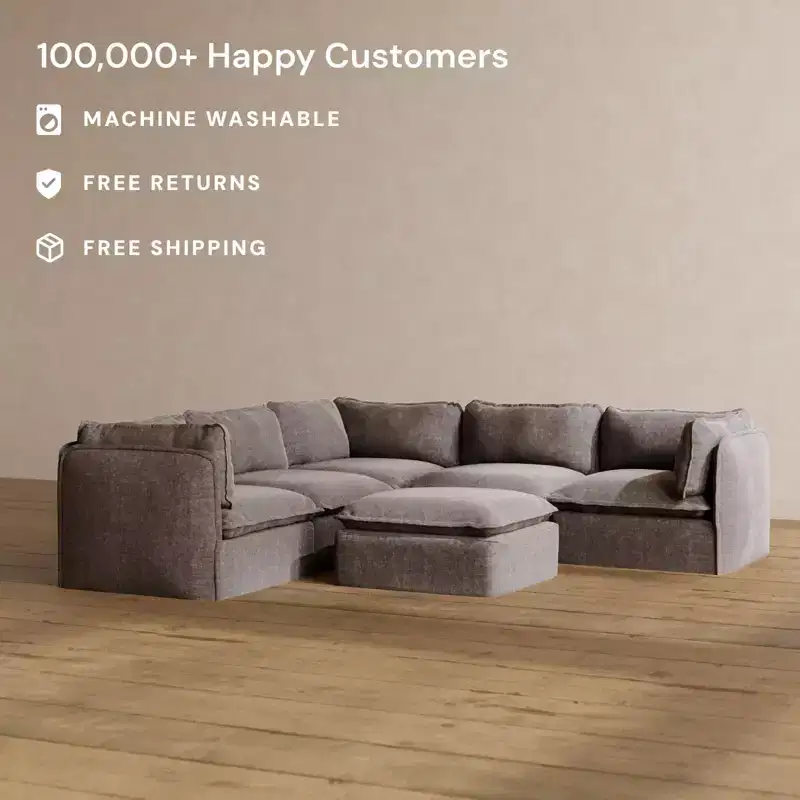 Anabei Modular Washable 4-Seater Corner Sofa Sectional + Ottoman | Deluxe+ Seat & Cloud Pillow