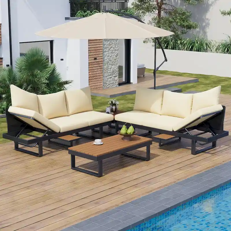 Outdoor Modular Sofa Set with Coffee Table, Side Table & Reclining Seats