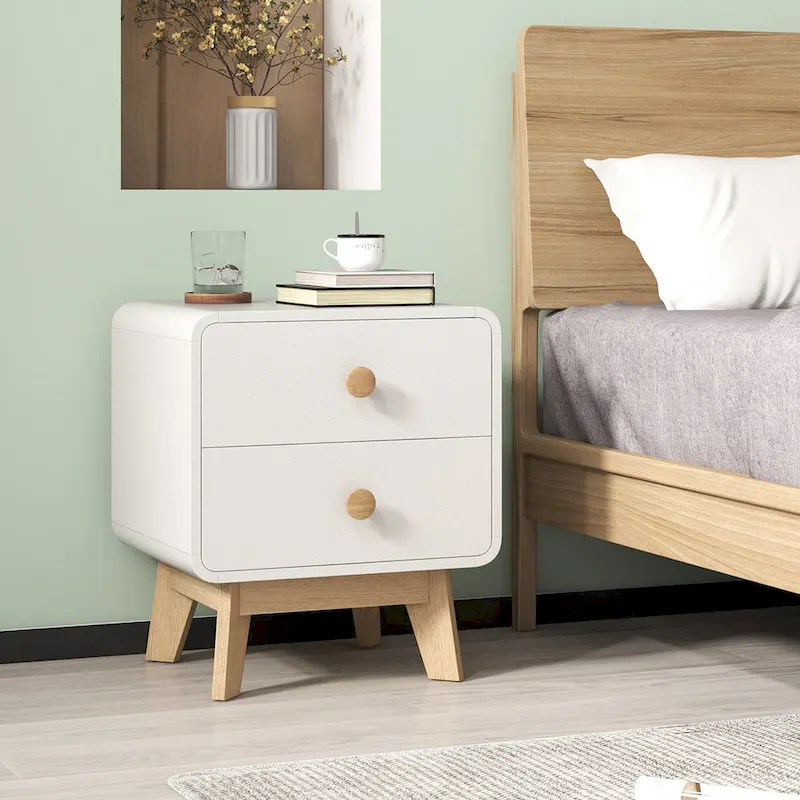Nightstand Mid Century Modern Bedside Table with 2 Drawers