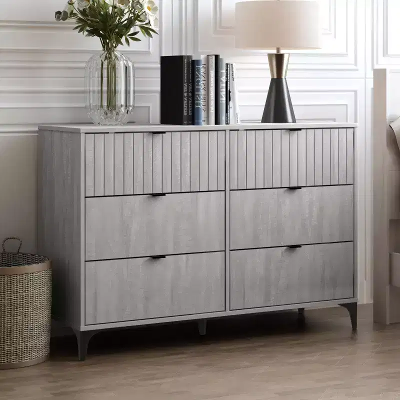 6 Drawer Dresser (Interlock) - Dusty Grey Oak