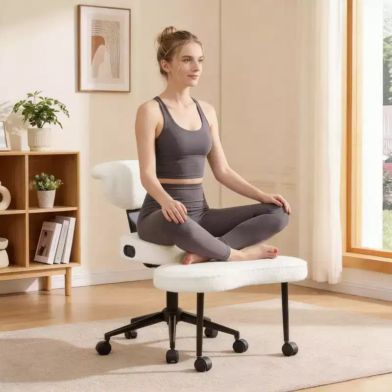 Ergonomic Cross Legged Office Chair with Lumbar Support, 360 Swivel Meditation Chair with Wheels