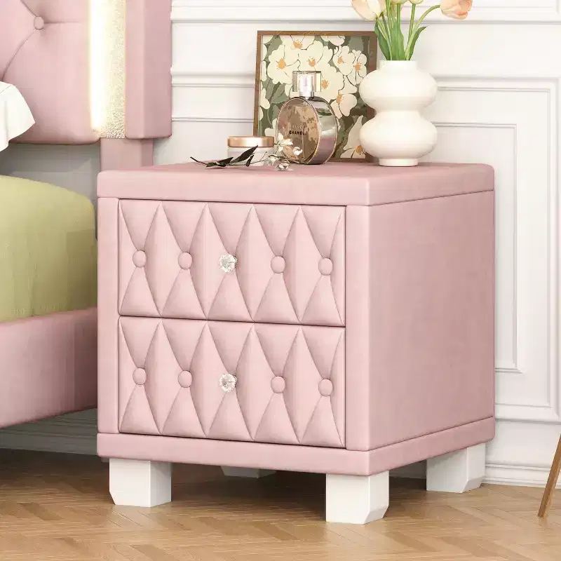 Elegant Velvet Luxury Velvet 2 Drawer Nightstand for Bedroom Living Room