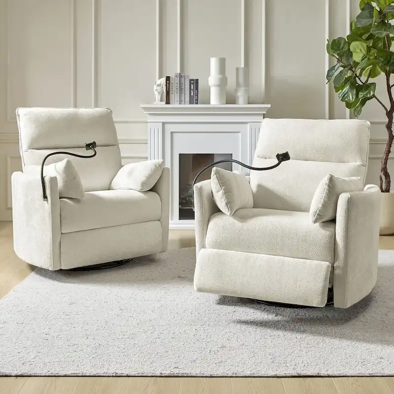 38-inch electric rocking chair/swivel baby room recliner with USB port, two-piece set.